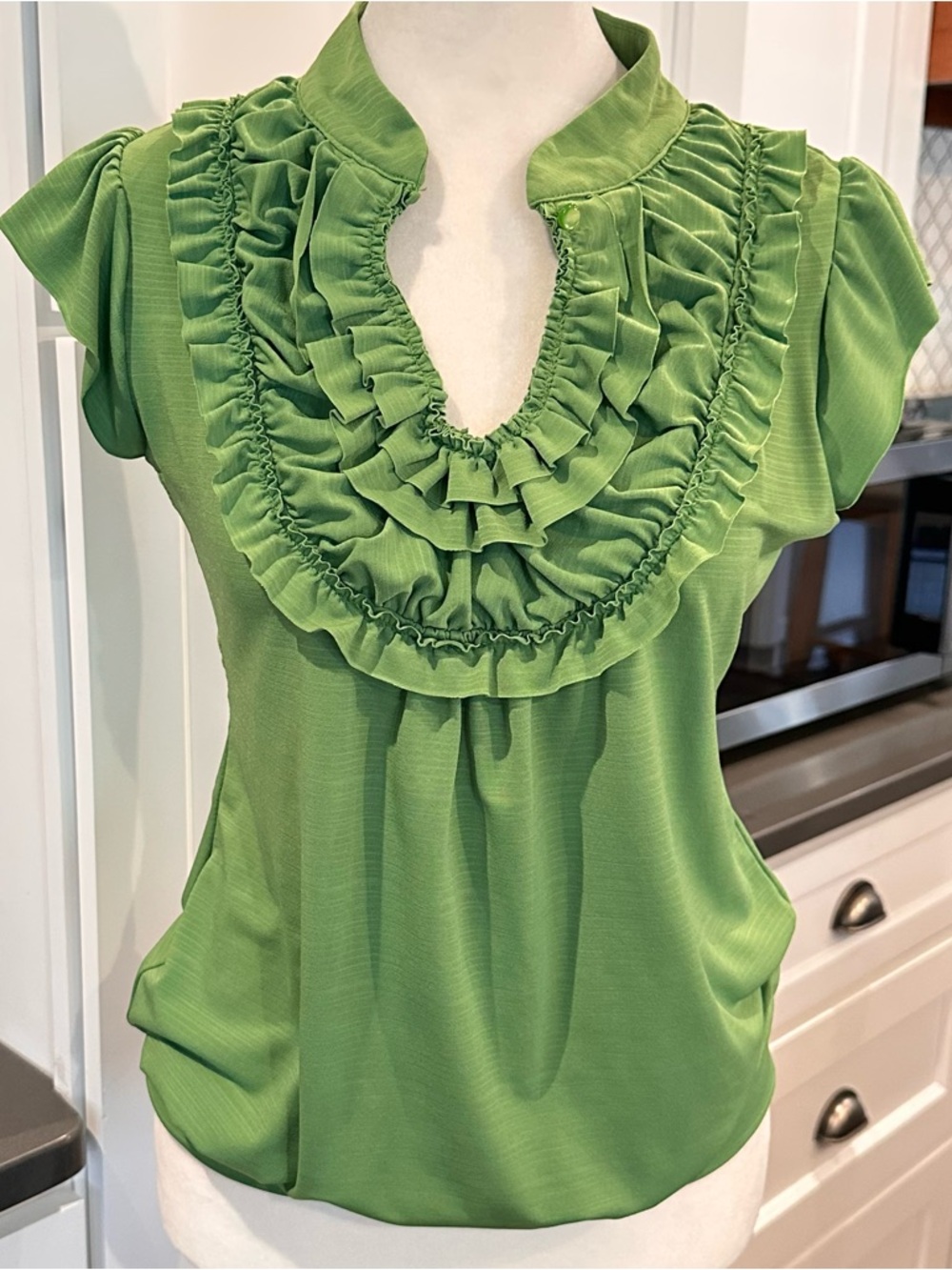 Vintage Heart Soul Y2K 90’s Green Ruffle Front Babydoll Blouse Top Women M Retro